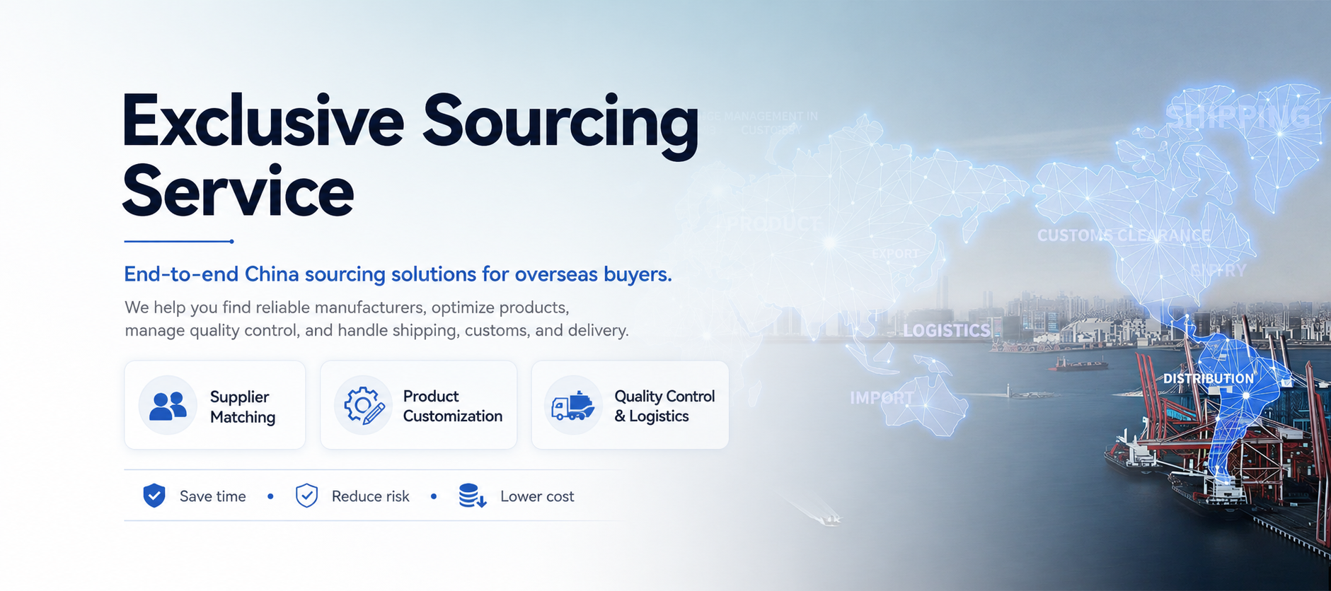 NOVEA exclusive sourcing service, covering supplier matching, product customization, quality control and international logistics